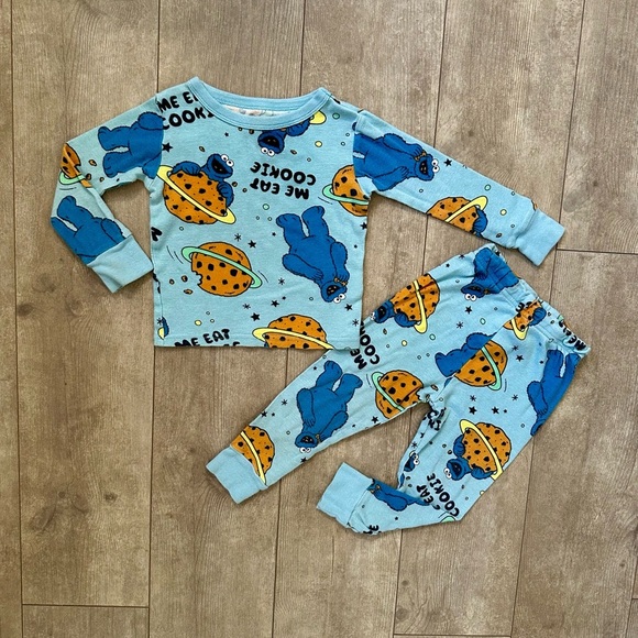 Sesame Street Toddler Blue Cookie Monster Cotton Pajamas Snug Fit Set Size 3T - Picture 5 of 8